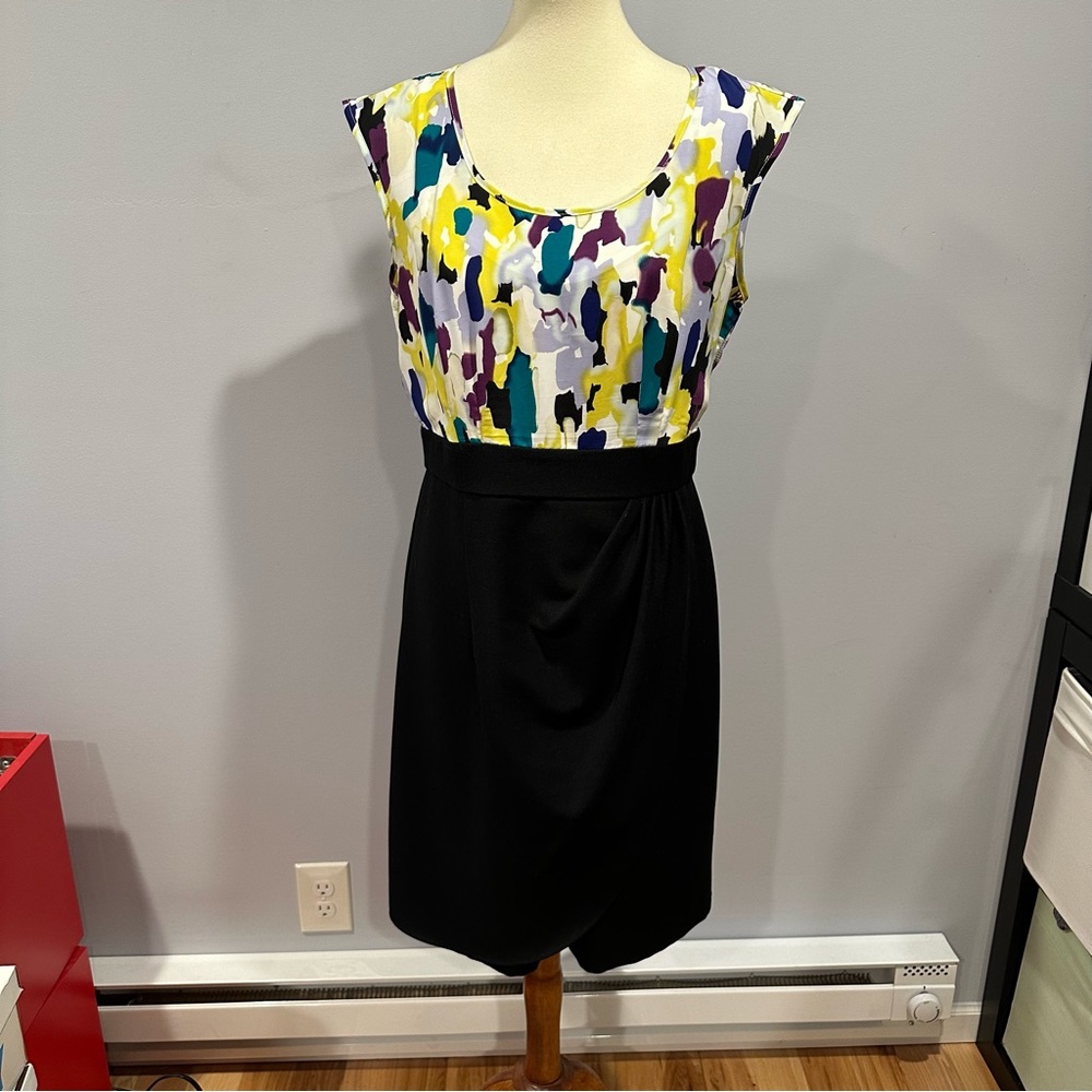 AB Studio Watercolor Abstract with Black Skirt Sleeveless Shift Dress